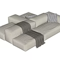 Modern Multi Seater Fabric Sofa With Modular Design Checkered Pillows And Knitted Blanket 3d model