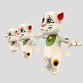 Cute White Cartoon Cats With Red Ears Green Collars And Open Arms In Different Sizes