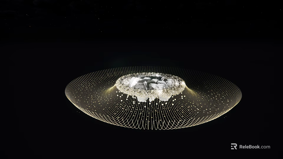 Modern Ceiling Design With Circular Crystal Centerpiece Radial Lines And Embedded Lighting Effects 3d model 