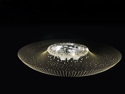 Modern Ceiling Design With Circular Crystal Centerpiece Radial Lines And Embedded Lighting Effects 3d model