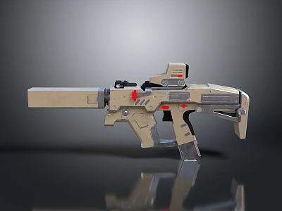 Futuristic Sci Fi Gun With Beige Gray Body And Red Accent Design Details 3d model