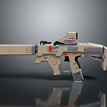 Futuristic Sci Fi Gun With Beige Gray Body And Red Accent Design Details