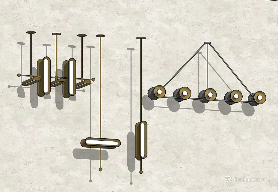 Elegant Modern Chandeliers With Geometric Metal Frames And Circular Light Bulbs 3d model