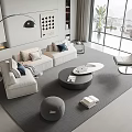 Modern White Sofa And Round Coffee Table Set With Accent Chair Floor Lamp Area Rug