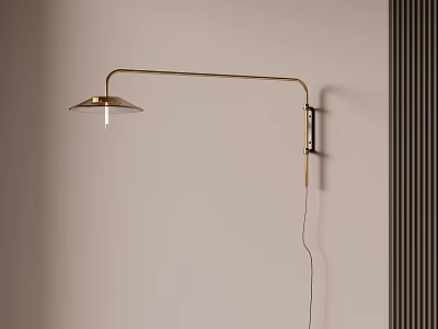 Modern Curved Wall Lamp Golden Metal Bracket Metal Lampshade On Light Wall Dark Vertical Stripes 3d model