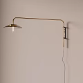 Modern Curved Wall Lamp Golden Metal Bracket Metal Lampshade On Light Wall Dark Vertical Stripes