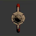 Elegant Decorative Spear With Golden Spearhead Red Accents And Black Shaft
