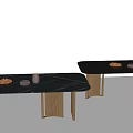 Modern Dining Table With Black Marble Top And Brass Metal Legs And Decorative Bowls