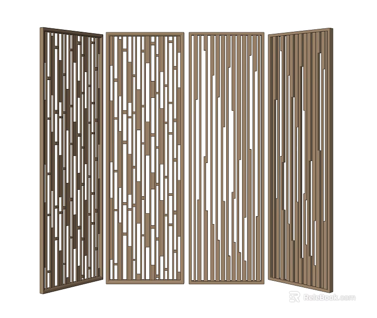 Modern Wooden Room Divider With Slatted Panel Design And Folding Structure 3d model 