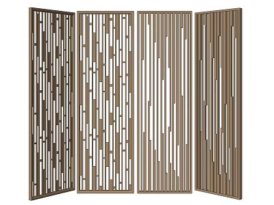 Modern Wooden Room Divider With Slatted Panel Design And Folding Structure 3d model