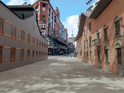 Commercial Street Featuring Traditional And Modern Buildings Stone Pavement Arch Windows And Blue Sky 3d model