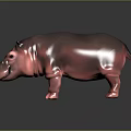 Pink Hippopotamus Stuffed Toy Standing On Dark Background With Reflection