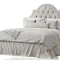 Elegant Double Bed With Tufted Headboard And Neutral Bedding Pillows Blanket 3d model