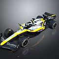 Yellow and White Formula 1 Racing Car with Studley Mobil Logos and Sleek Design