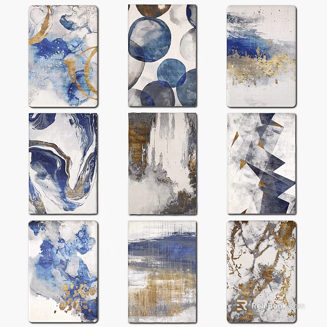 Modern Square Rug With Blue Gold Abstract Patterns And Geometric Design 3d model