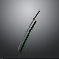 Sword With Green Scabbard And Shiny Metal Blade On Reflective Dark Surface