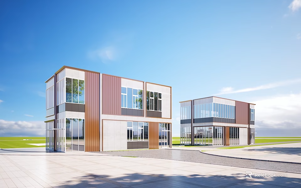 Modern Detached Villa Exterior Design With Large Glass Windows And Metal Panels 3d model 