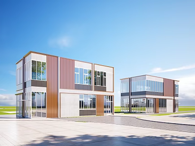Modern Detached Villa Exterior Design With Large Glass Windows And Metal Panels 3d model