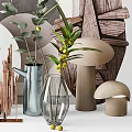 Stylish Decorative Ornament Collection With Clock Plant Vase Wooden And Mushroom Decor