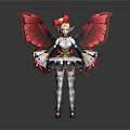 Game Movie Character With Red Butterfly Wings Red Bow White Black Outfit Diamond Patterned Stockings