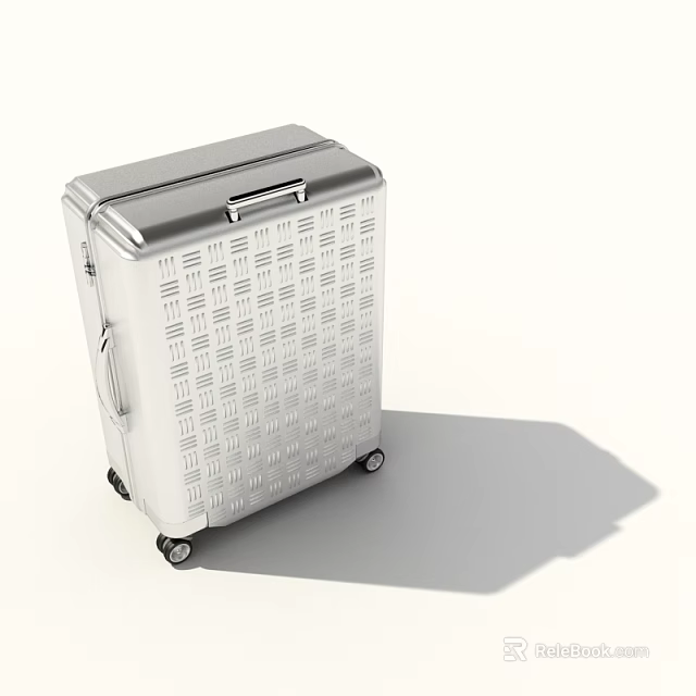 Silver Modern Suitcase With Grid Pattern And Rolling Wheels For Travel 3d model