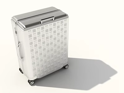 Silver Modern Suitcase With Grid Pattern And Rolling Wheels For Travel 3d model