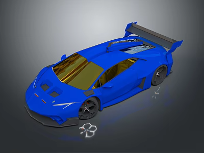 Blue Sports Car With Golden Windows Rear Wing And Sleek Aerodynamic Design 3d model