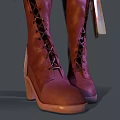 Red Lace Up Long Boots With Golden Ribbon Bow And White Heels
