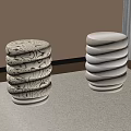 Beige Sofa Stools With Carved Patterns And Stacked Soft Upholstered Design 3d model