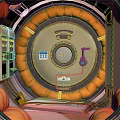 Cartoon Futuristic Space Capsule Scene With Orange Ring Structure And Control Panels
