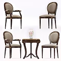 Classic Wooden Table and Chair Set with Carved Details and Upholstered Seats
