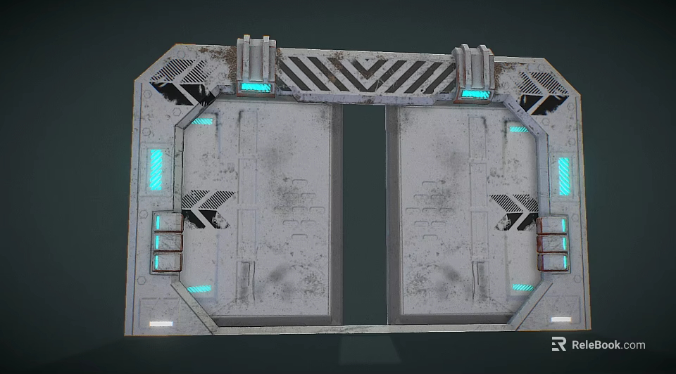 Futuristic Security Door With Metal Texture Glowing Elements And Geometric Patterns 3d model