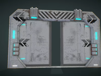 Futuristic Security Door With Metal Texture Glowing Elements And Geometric Patterns 3d model