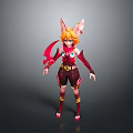 Vibrant Game Cinematic Character with Fox Ears Orange Hair Red Brown Outfit Holding Weapon