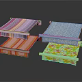 Colorful Building Awnings With Diverse Patterns On White Metal Frames Design 3d model