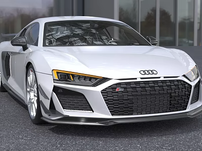 White Audi Sports Car With Aggressive Front Design 3d model
