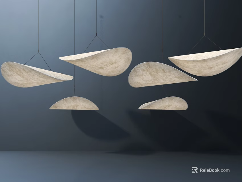 Modern Chandeliers With Unique Leaf Shaped Design Hanging Against Dark Background 3d model