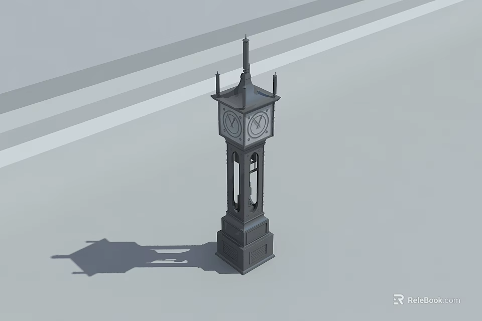 Classic Black Clock Tower With Intricate Spire And Square Base Design 3d model 