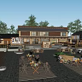 Traditional Homestay Architecture With Courtyard Seating Areas And Surrounding Green Trees