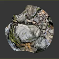 Natural Rock Scene With Moss Covered Stones Dirt And Small Stream