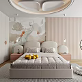 Pastel Modern Kids Room Interior With Elephant Mural Bed Wardrobe And Pendant Light