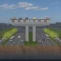Elevated Road Structure With Ground Traffic Lanes Street Lamps And Trees 3d model