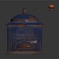 Vintage Manual Blue Red Kitchen Grinder With Open Drawer And Rotary Handle