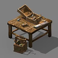 Wooden Functional Table Featuring Tools And Open Storage Box On Tabletop 3d model