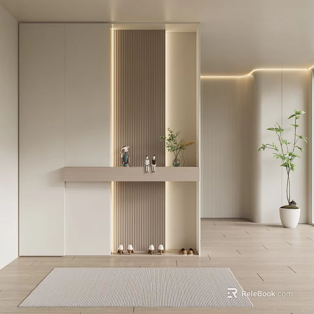 Modern Entryway Interior Shoe Cabinet Design With Storage And Decorative Elements 3d model 