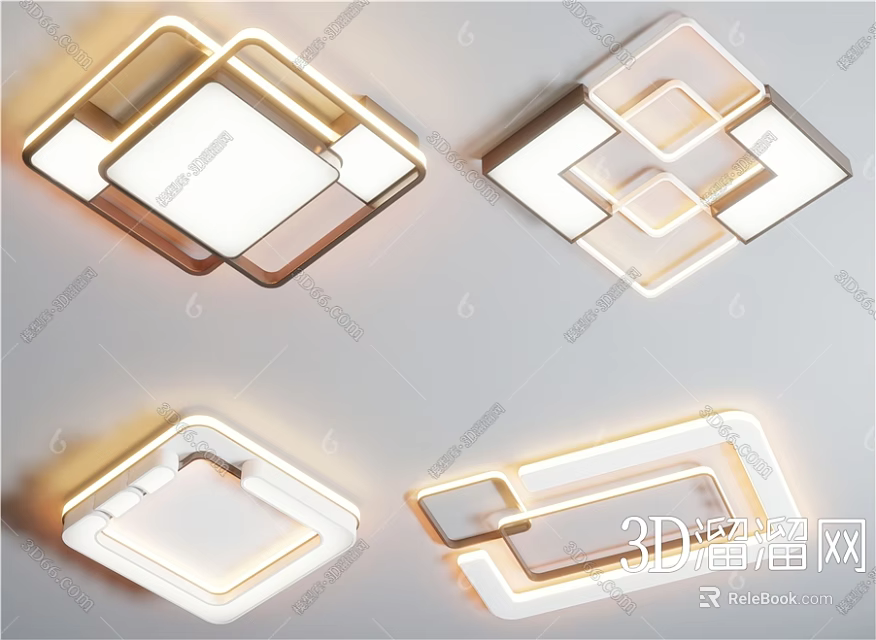 Modern LED Ceiling Lights Featuring Stylish Geometric Square And Diamond Shapes 3d model 