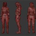 Female Character 3D Design With Front Side Back Views Black Jacket Pink Top And Boots