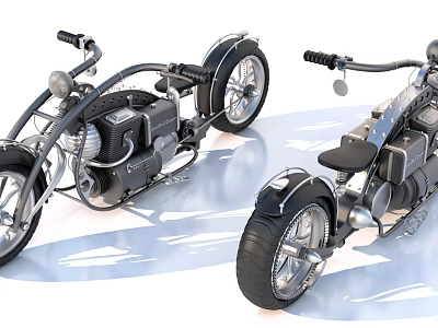 Custom Vintage Motorcycles With Metal Frames Large Wheels And Black Seats 3d model