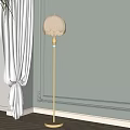 Floor Lamp with Palm Tree and White Curtains Near Light Colored Wall with Decorative Molding
