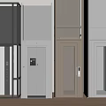 Modern Elevator Designs Featuring Glass Doors And Metal Panels In Different Colors 3d model